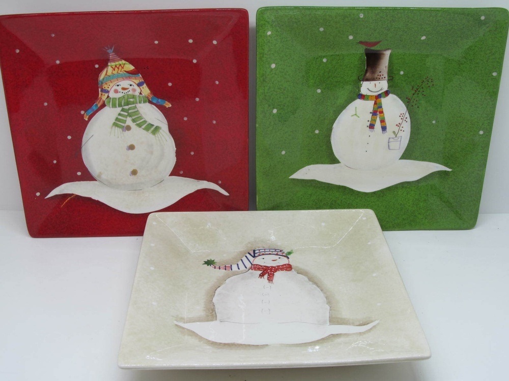 Onieda Snowmates By Debbie Taylor-Kerman Square 10" Dinner Plates Set of 3